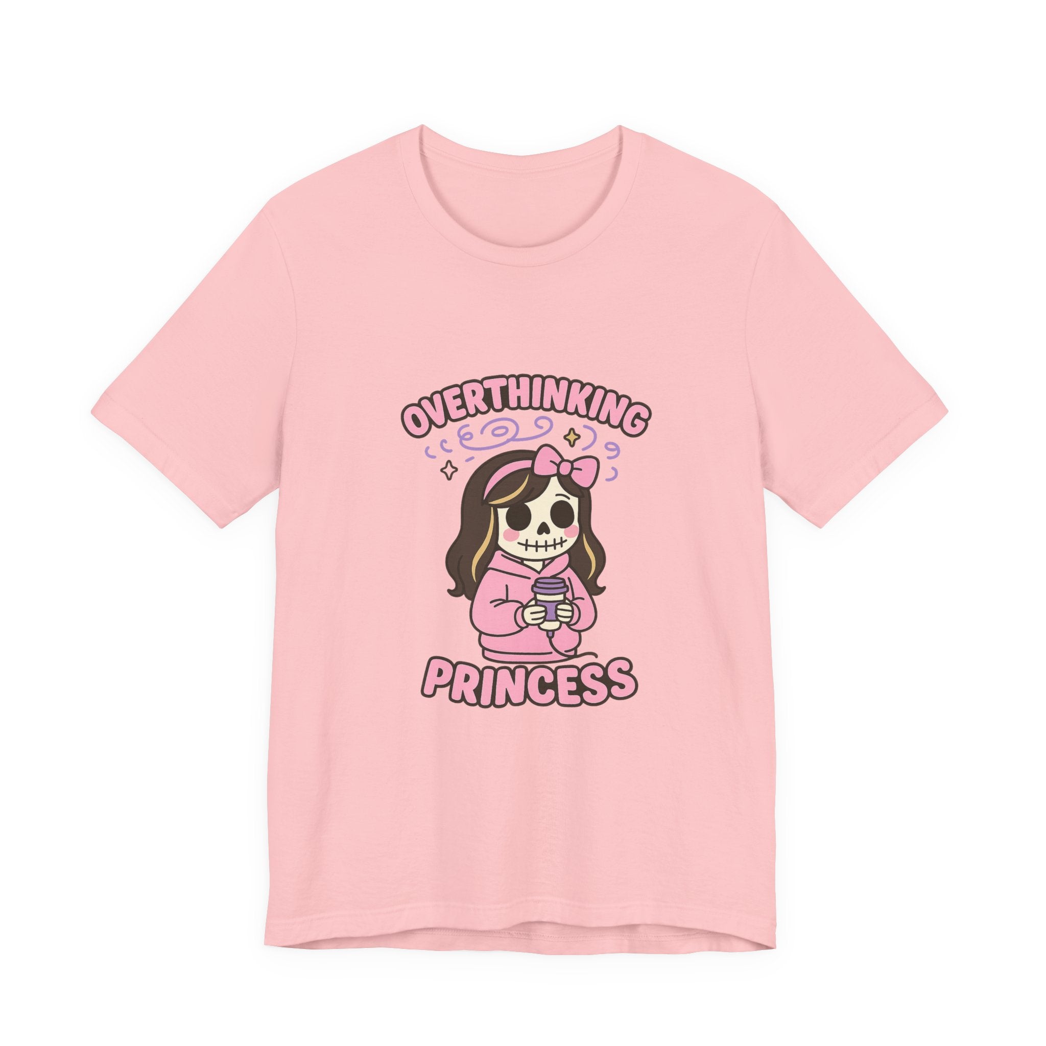 Overthinking Princess T‑Shirt — Cute Pink Skull Princess Graphic Tee