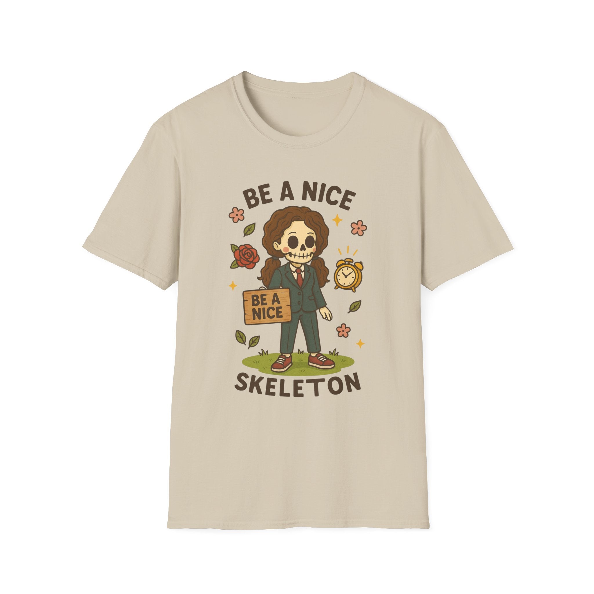 Be a Nice Skeleton T-Shirt | Cute Skeleton Illustration, Fall Floral Design