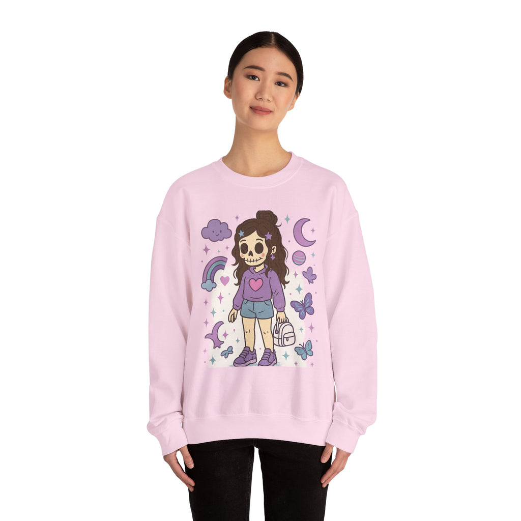 Skull Girl Cute Pastel Graphic Sweatshirt – Kawaii Goth Crewneck