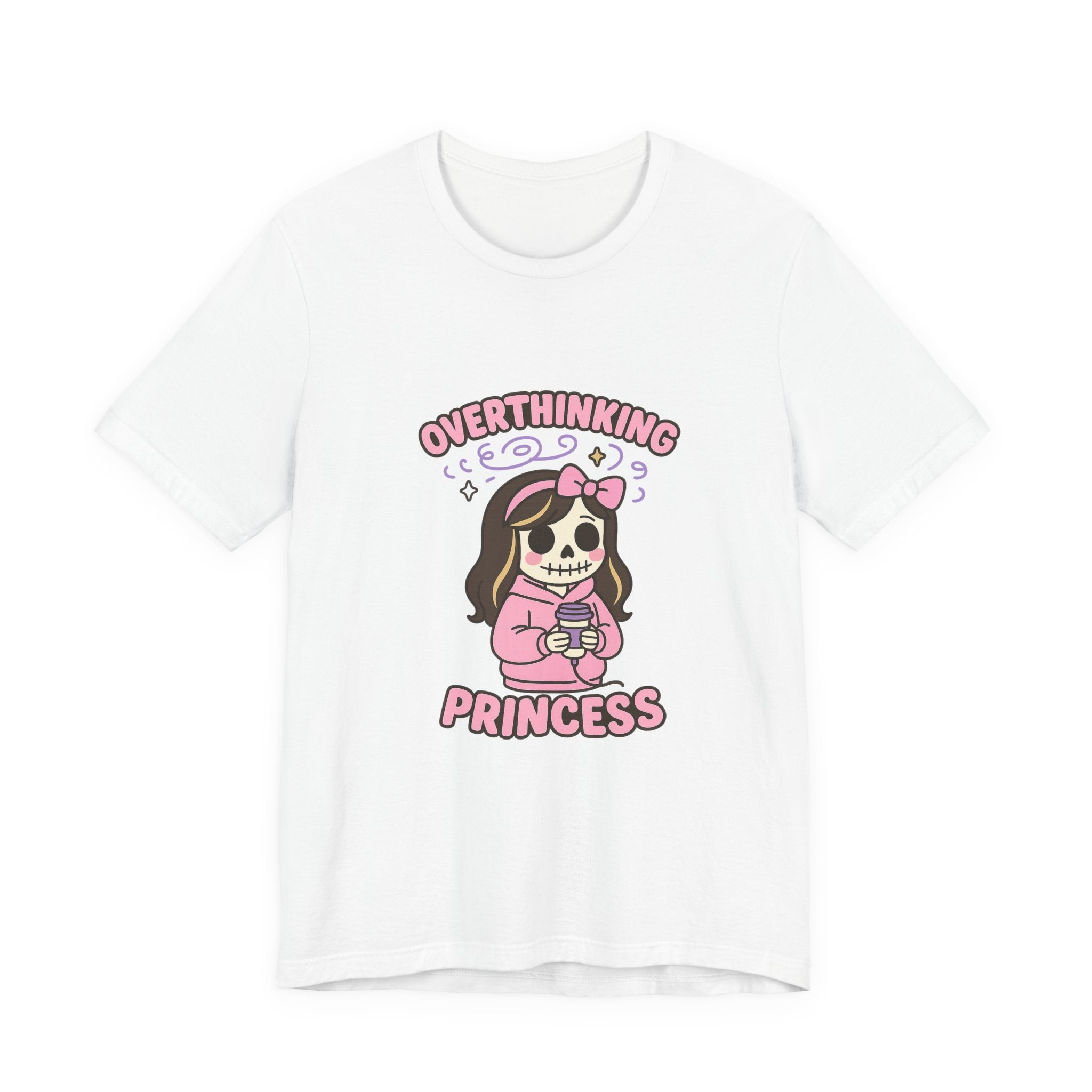 Overthinking Princess T‑Shirt — Cute Pink Skull Princess Graphic Tee
