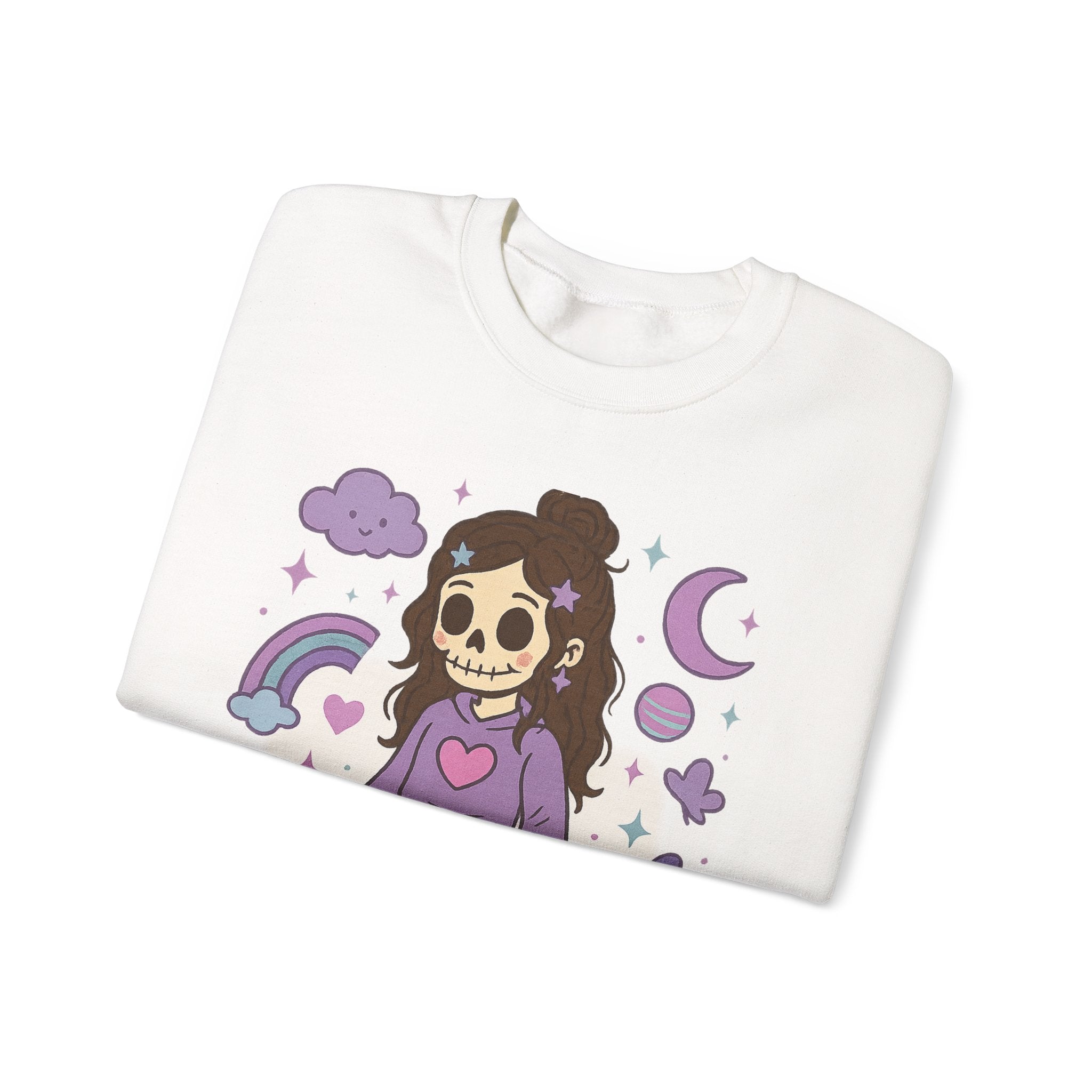Skull Girl Cute Pastel Graphic Sweatshirt – Kawaii Goth Crewneck