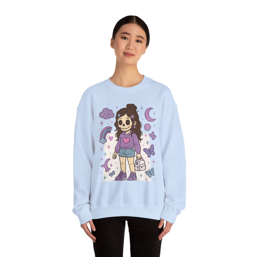 Skull Girl Cute Pastel Graphic Sweatshirt – Kawaii Goth Crewneck