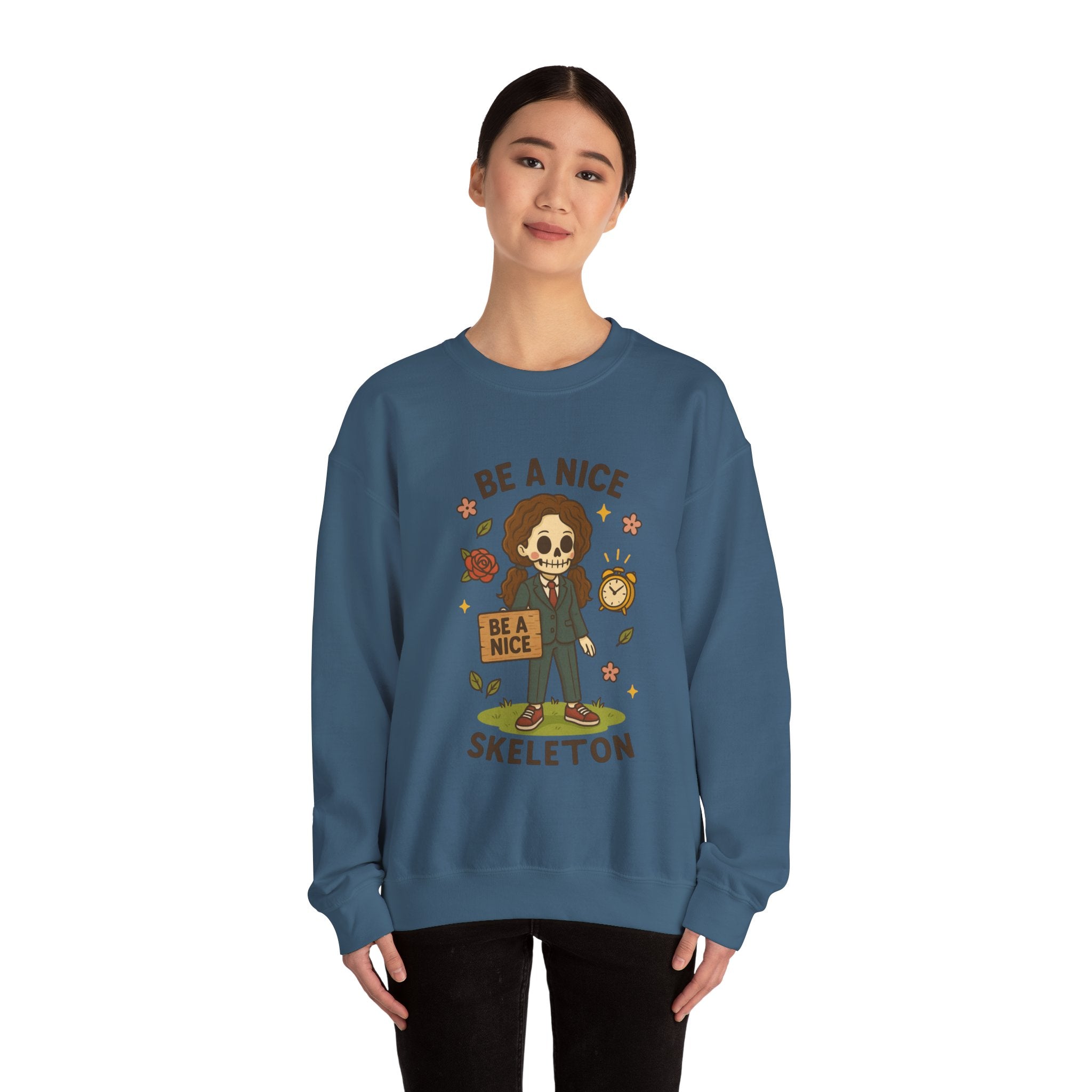 #Be A Nice Skeleton crewneck sweatshirt | cute skeleton illustration, fall floral