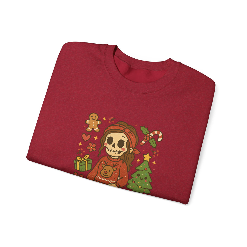 #Christmas Skeleton Girl Sweatshirt — Cute Holiday Gothic Crewneck