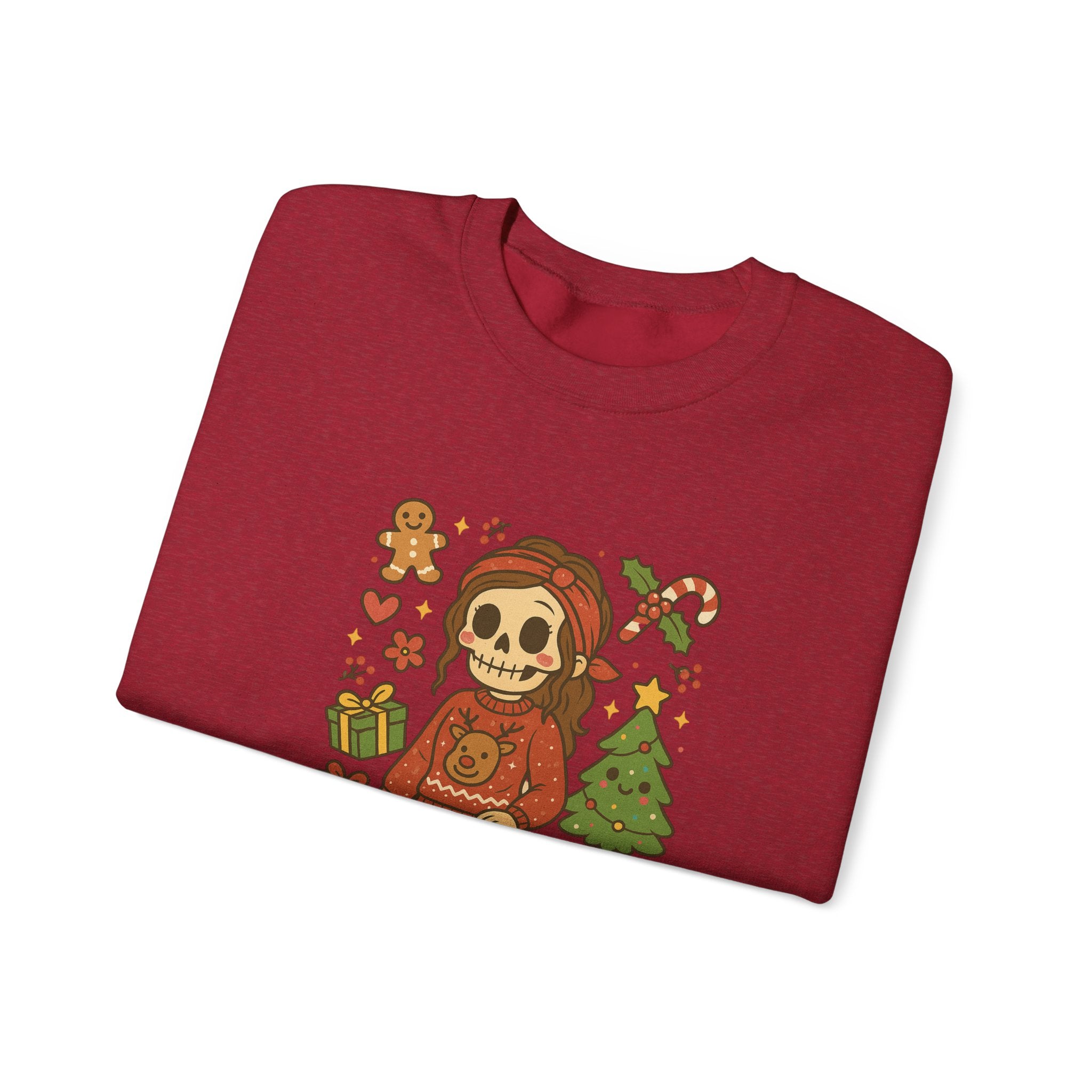 #Christmas Skeleton Girl Sweatshirt — Cute Holiday Gothic Crewneck