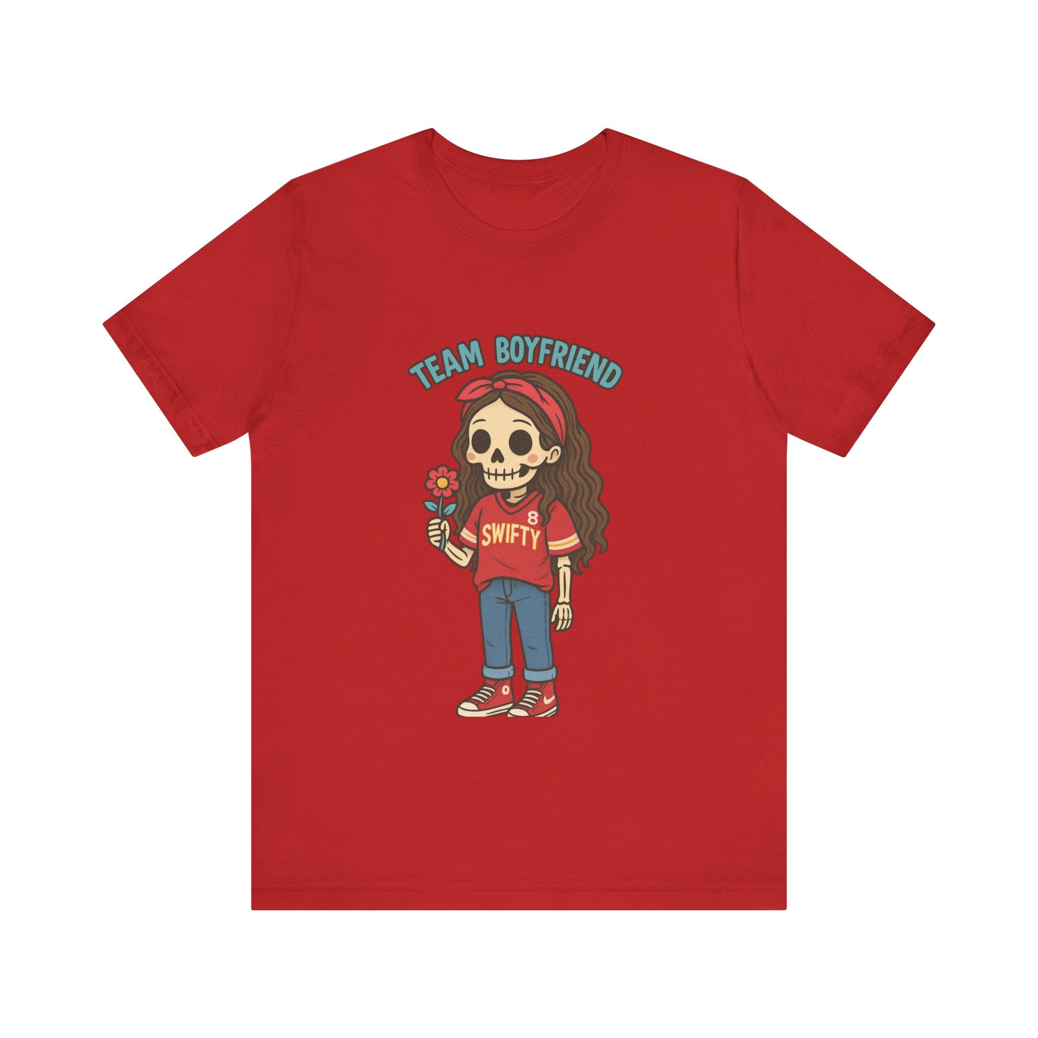Copy of Skull Girl Holding Flower Team Boyfriend T-Shirt | Cute Skeleton Cartoon Tee
