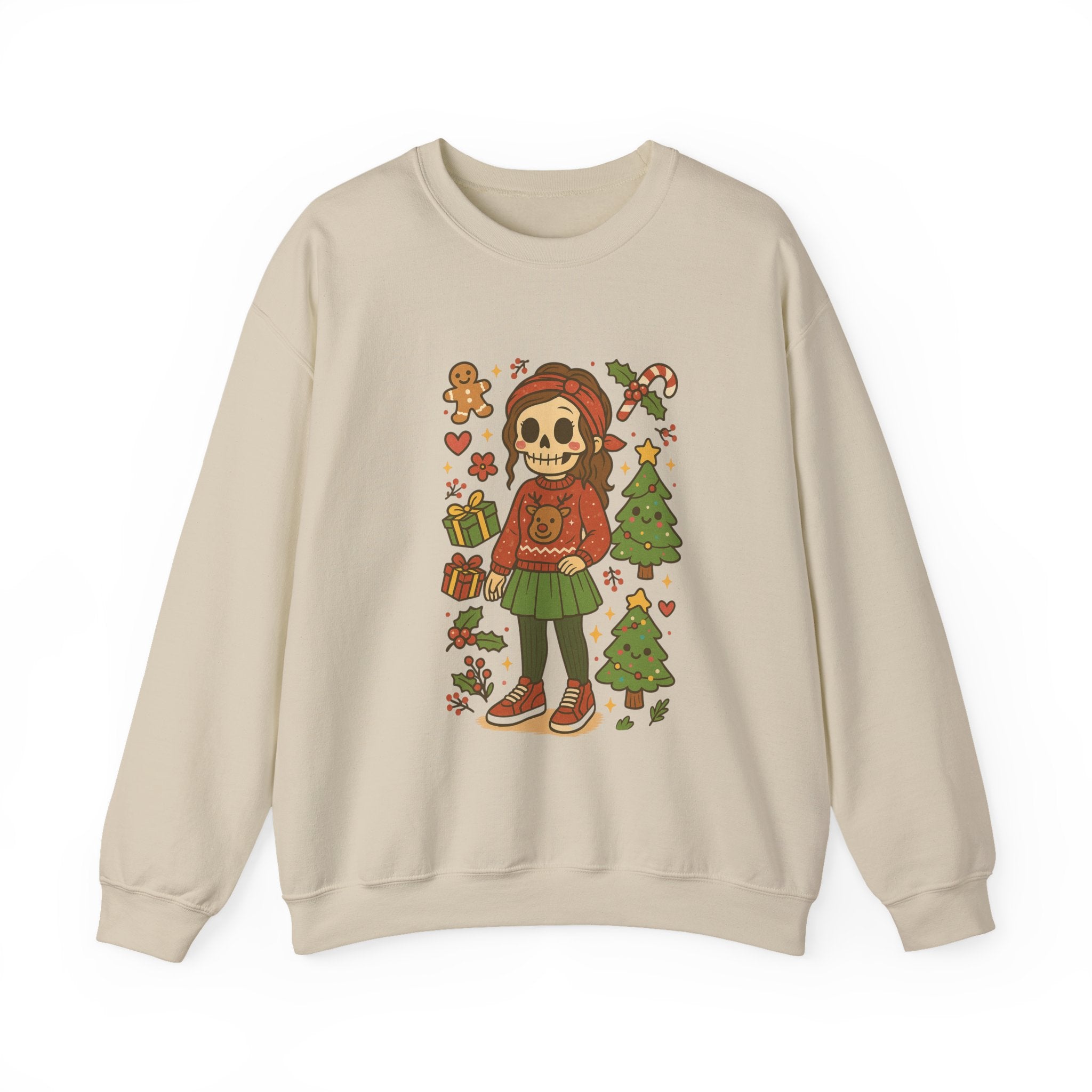 #Christmas Skeleton Girl Sweatshirt — Cute Holiday Gothic Crewneck