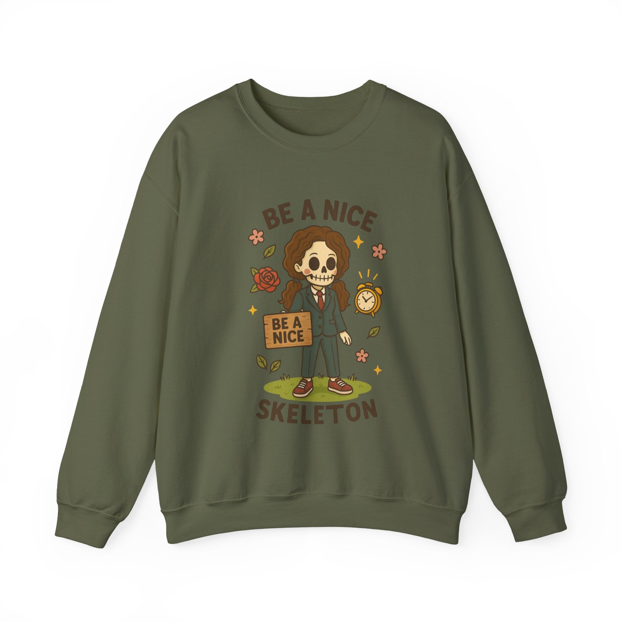 #Be A Nice Skeleton crewneck sweatshirt | cute skeleton illustration, fall floral