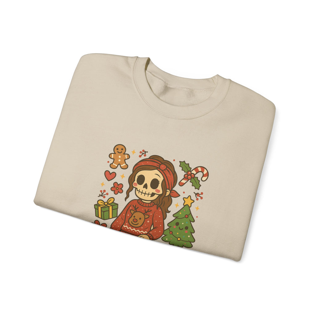 #Christmas Skeleton Girl Sweatshirt — Cute Holiday Gothic Crewneck