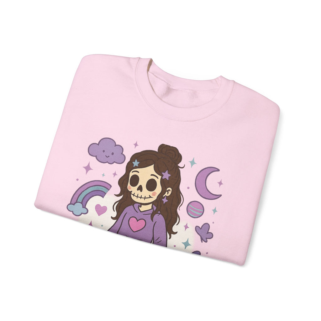 Skull Girl Cute Pastel Graphic Sweatshirt – Kawaii Goth Crewneck