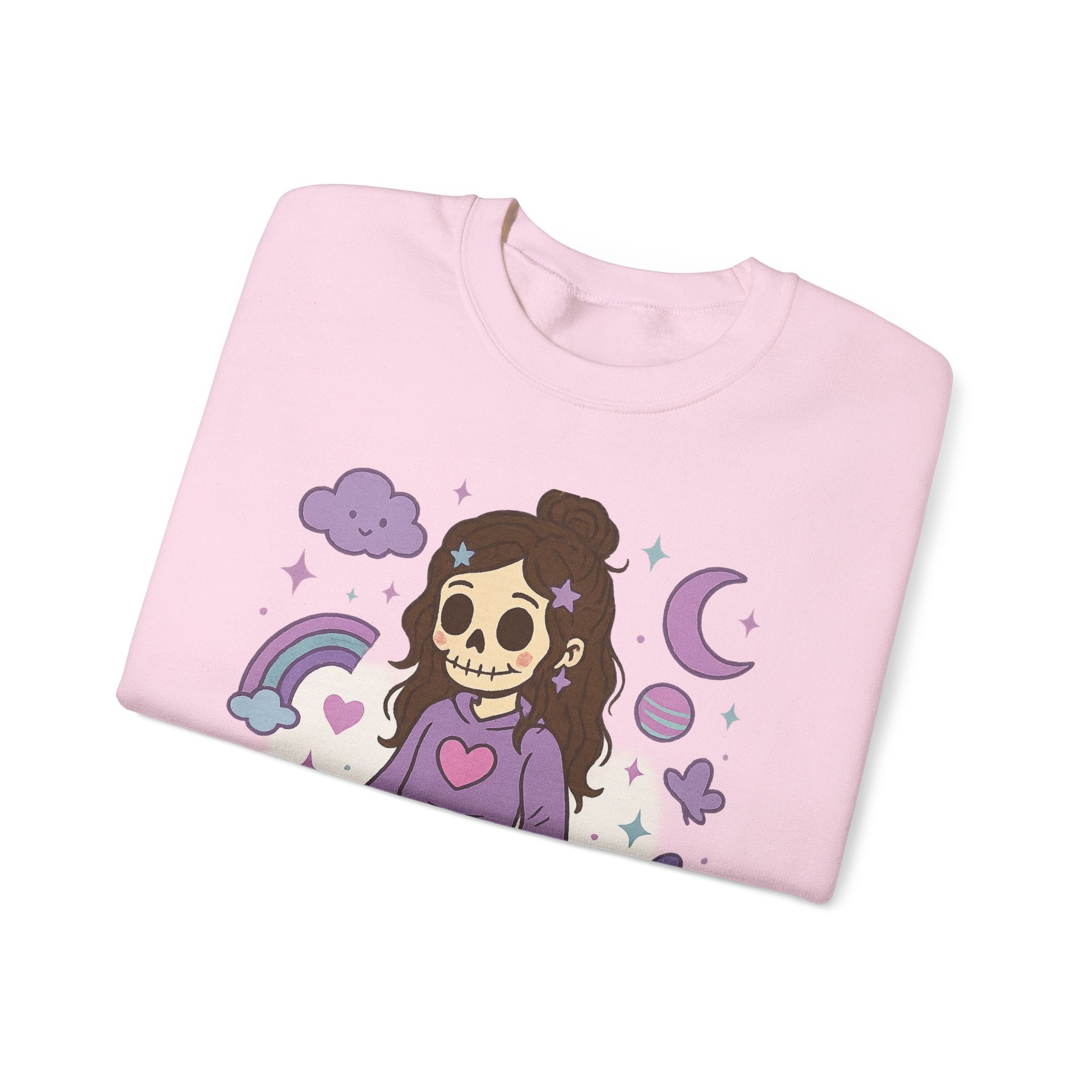 Skull Girl Cute Pastel Graphic Sweatshirt – Kawaii Goth Crewneck