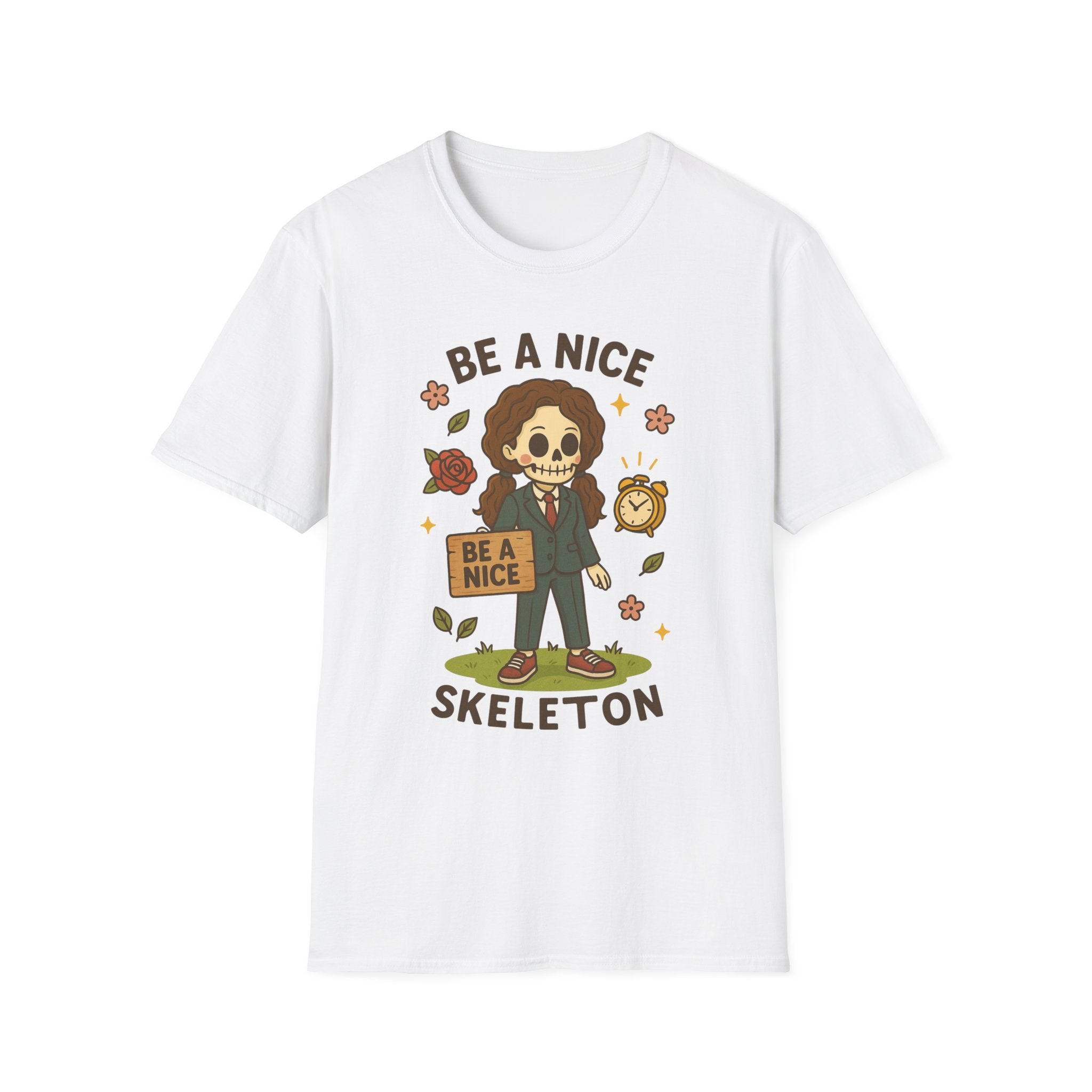 Be a Nice Skeleton T-Shirt | Cute Skeleton Illustration, Fall Floral Design
