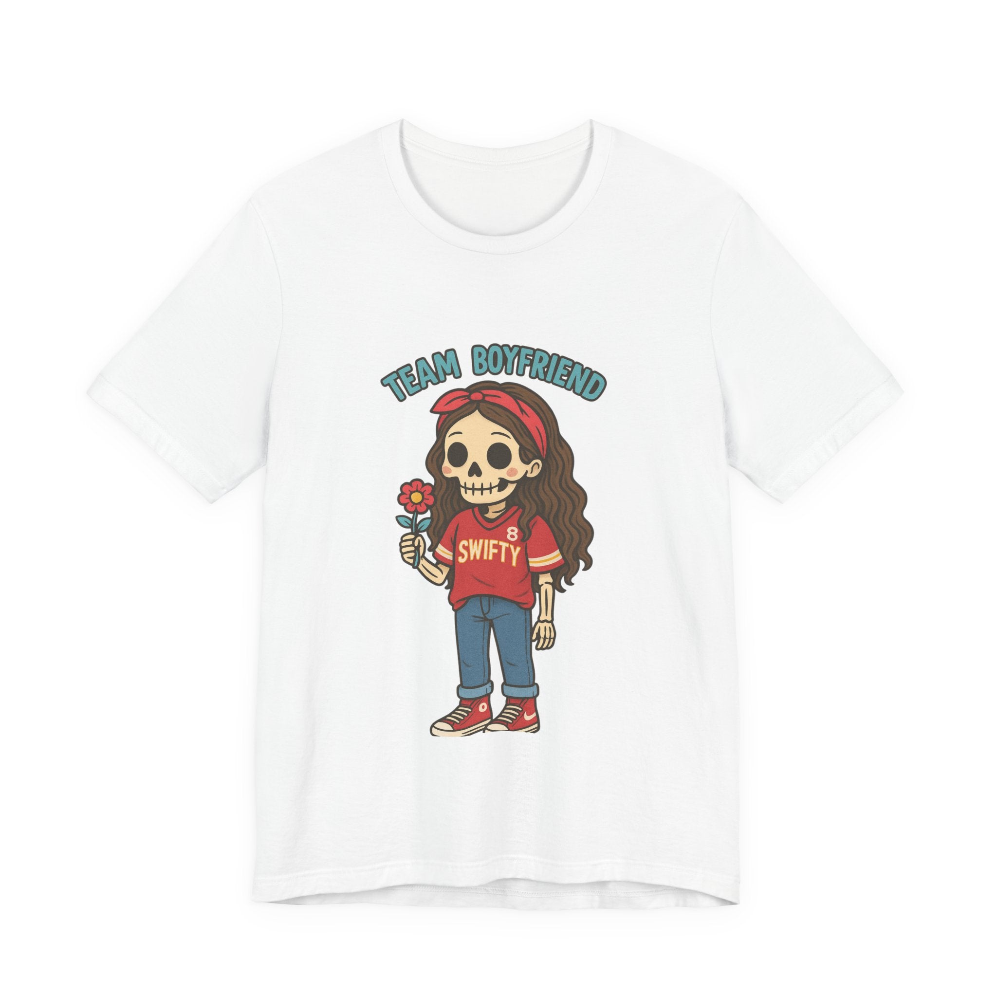 Copy of Skull Girl Holding Flower Team Boyfriend T-Shirt | Cute Skeleton Cartoon Tee