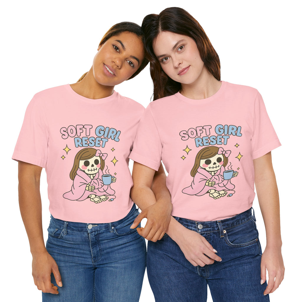 Soft Girl Reset T-Shirt — Cute Pastel Skeleton Graphic Tee