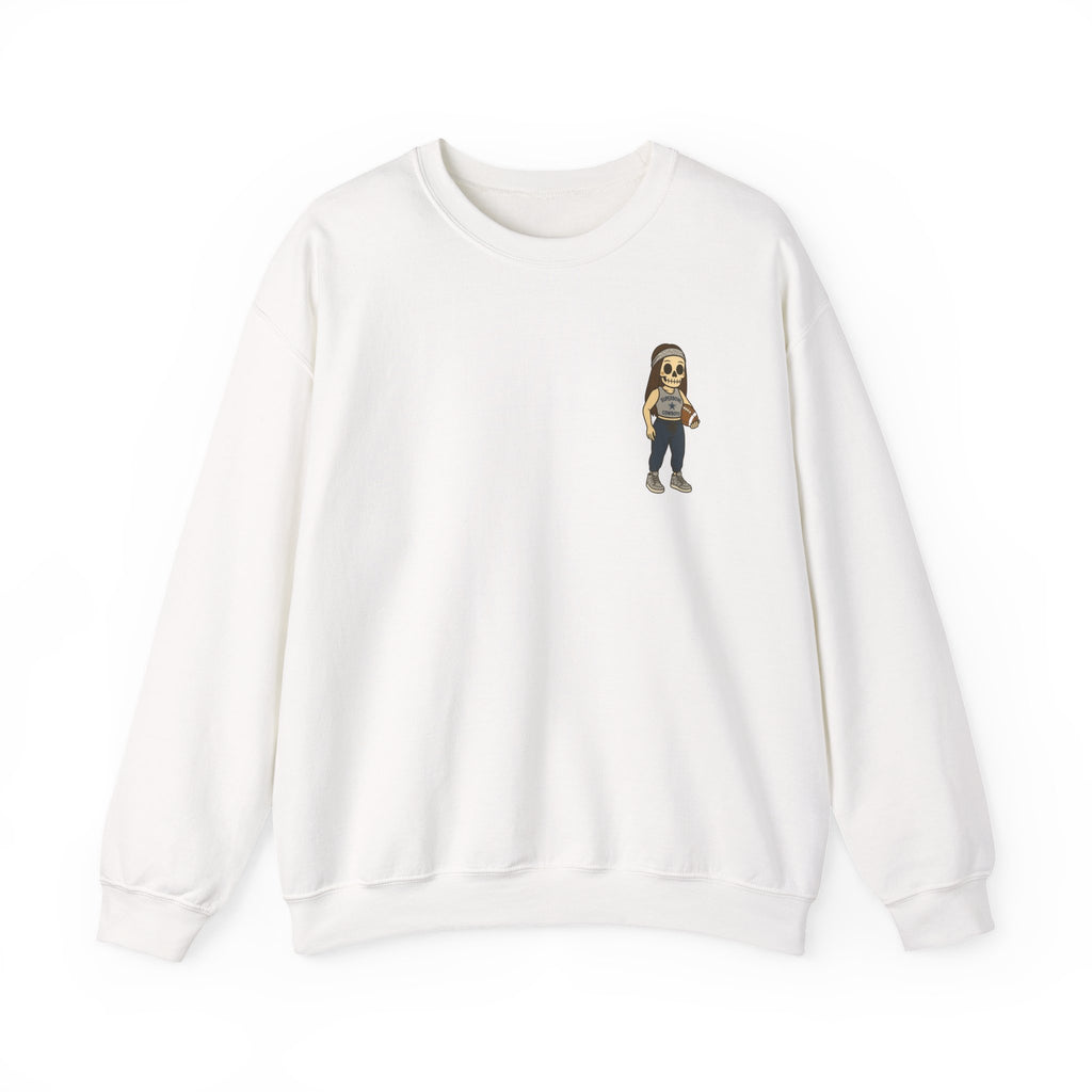 Dallas Cowboys Skeleton Girl Crewneck Sweatshirt —  Holding football Chest Print