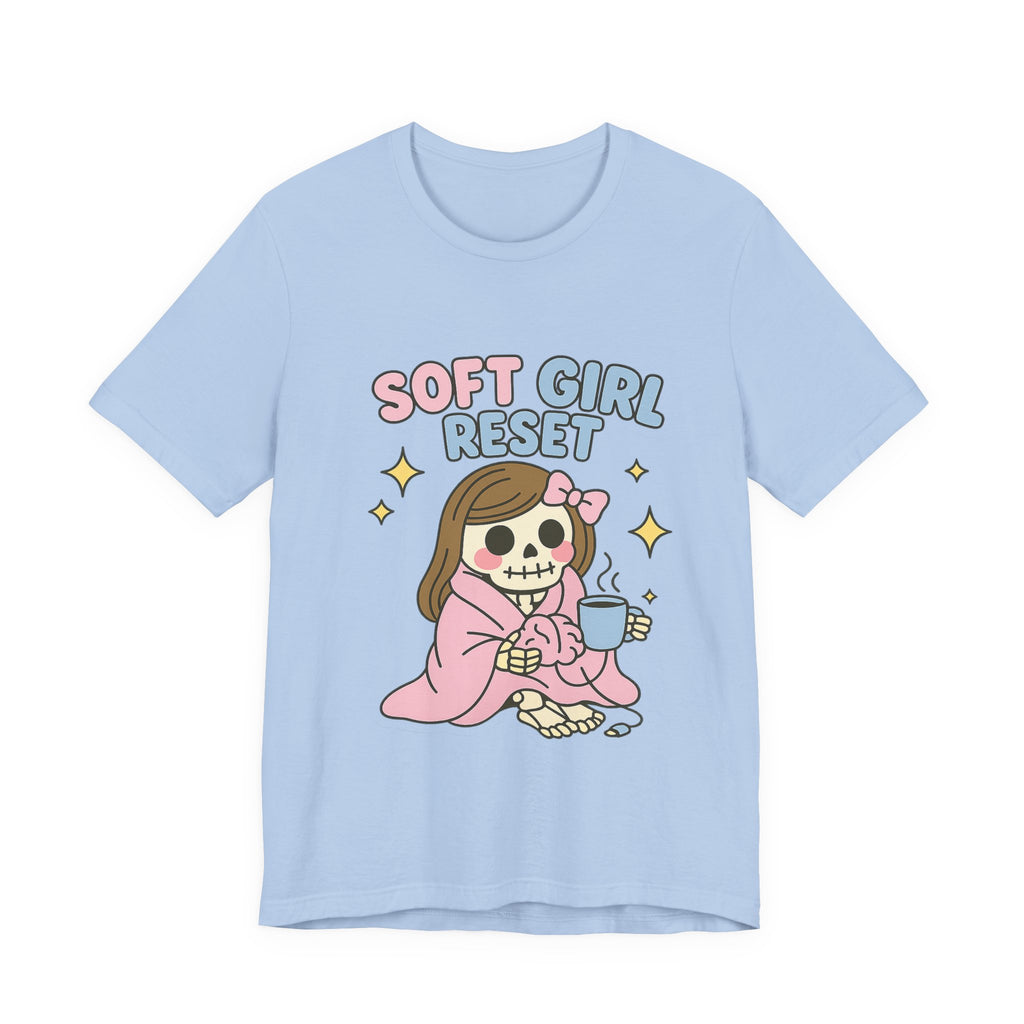 Soft Girl Reset T-Shirt — Cute Pastel Skeleton Graphic Tee