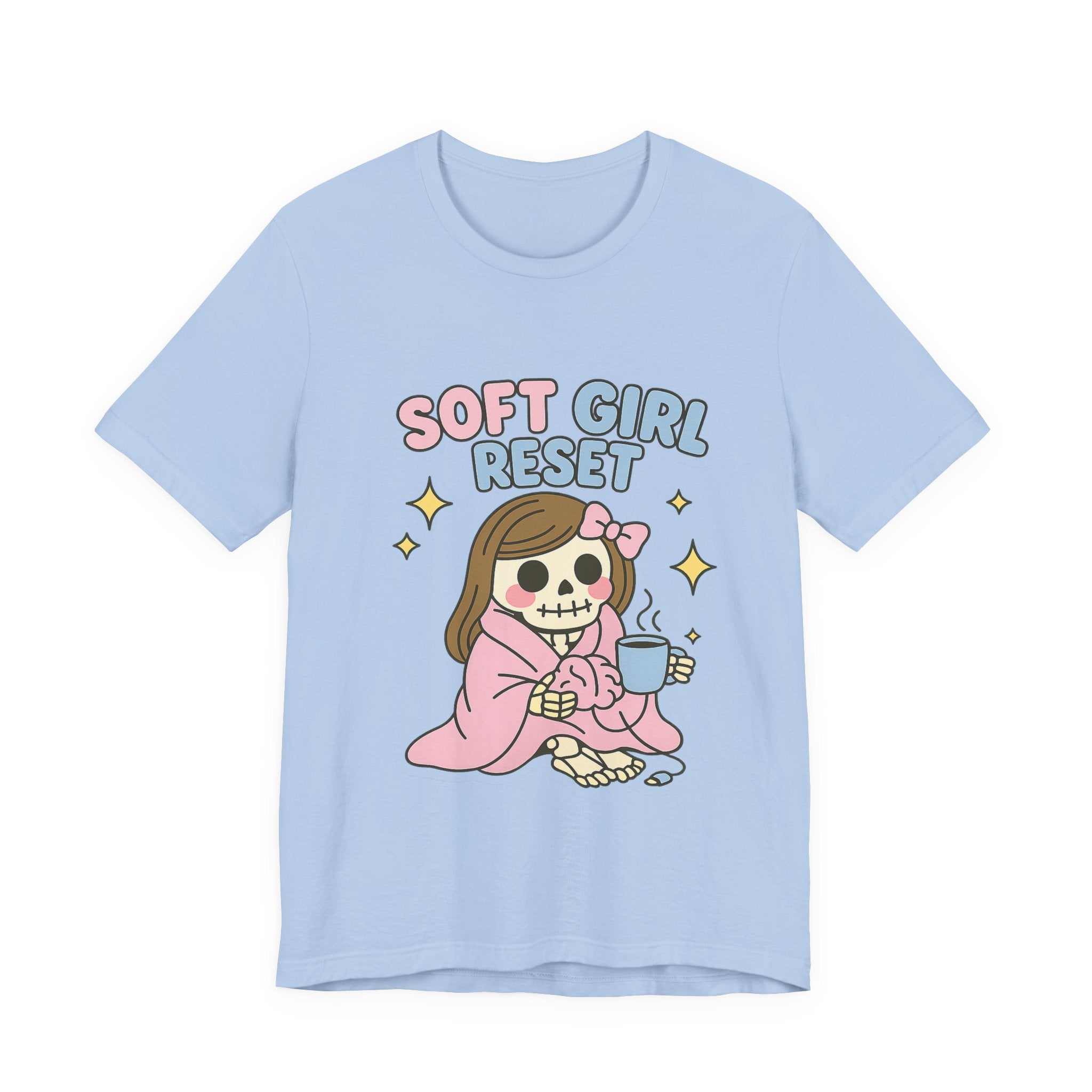 Soft Girl Reset T-Shirt — Cute Pastel Skeleton Graphic Tee