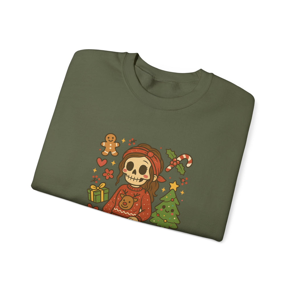 #Christmas Skeleton Girl Sweatshirt — Cute Holiday Gothic Crewneck