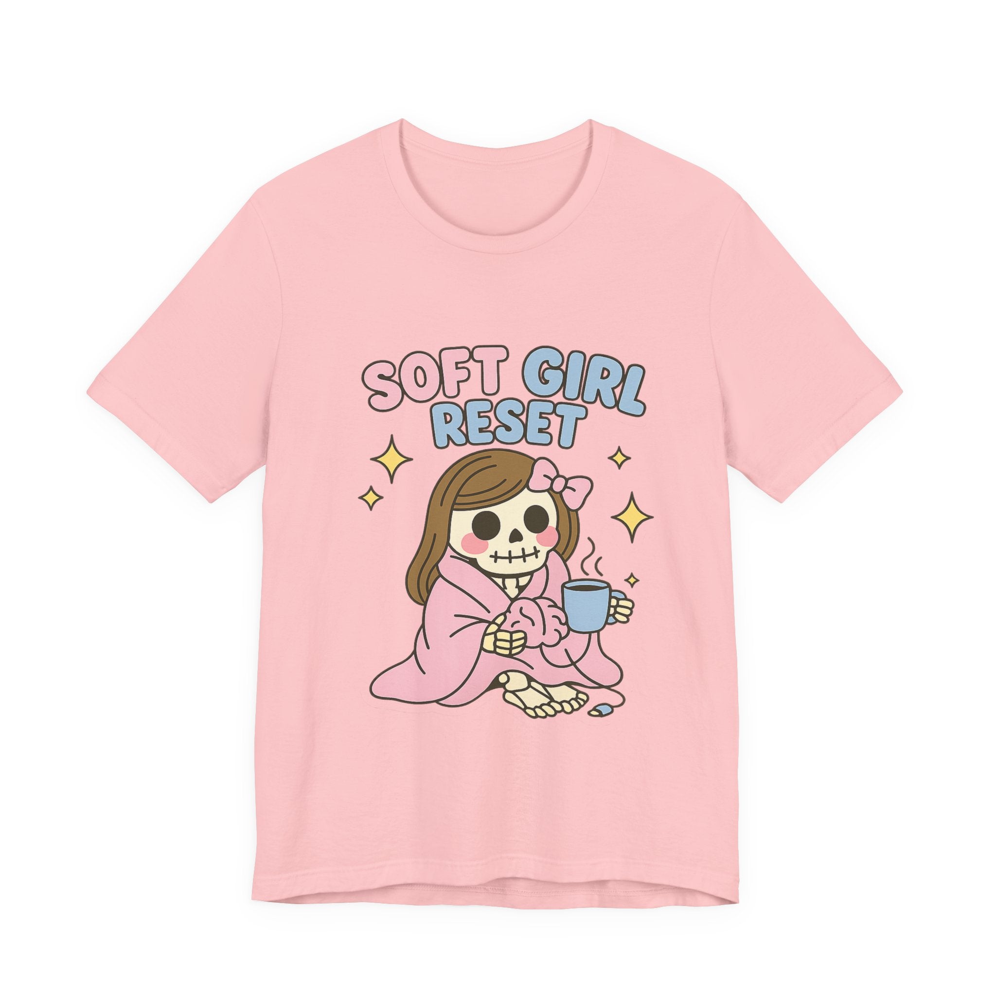Soft Girl Reset T-Shirt — Cute Pastel Skeleton Graphic Tee