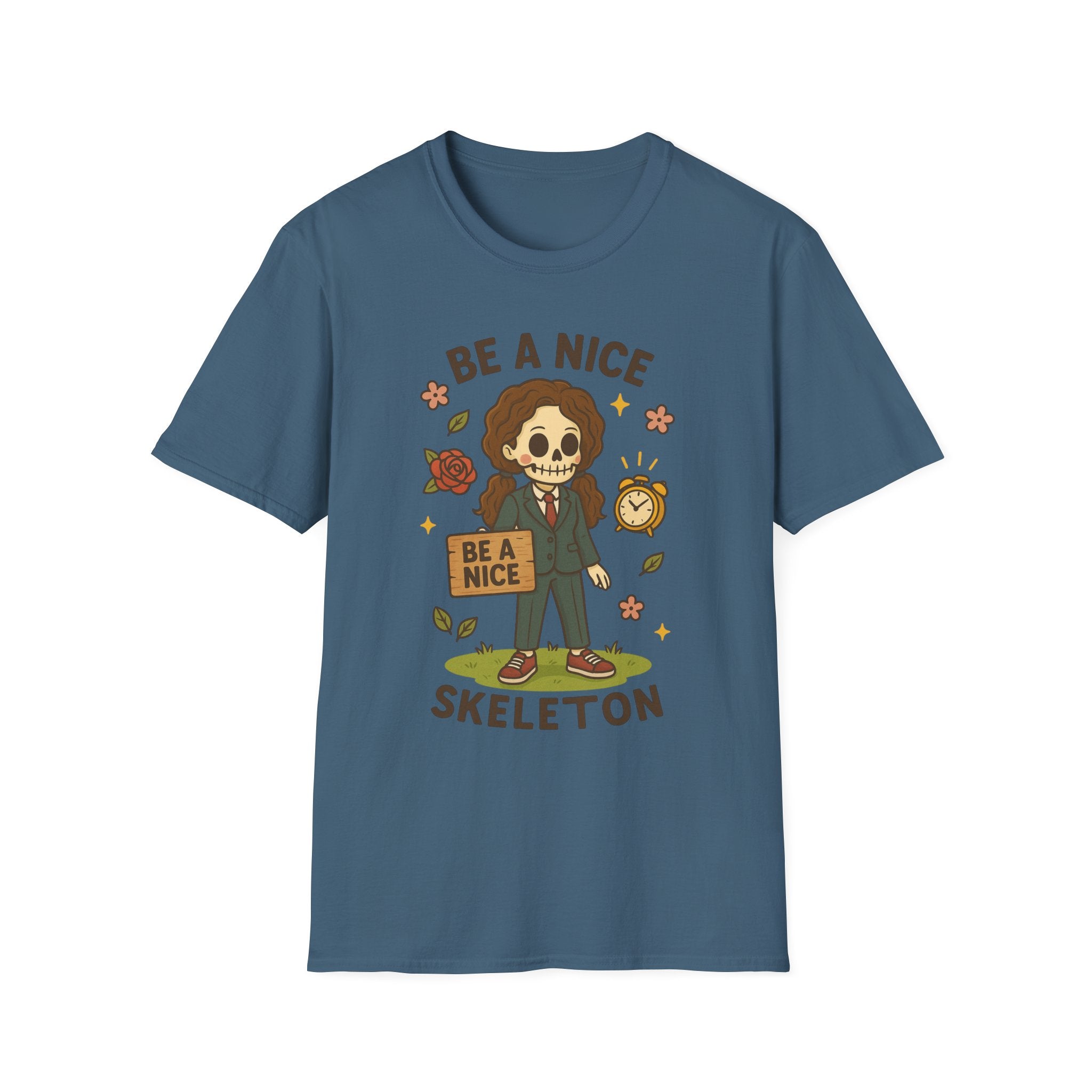Be a Nice Skeleton T-Shirt | Cute Skeleton Illustration, Fall Floral Design