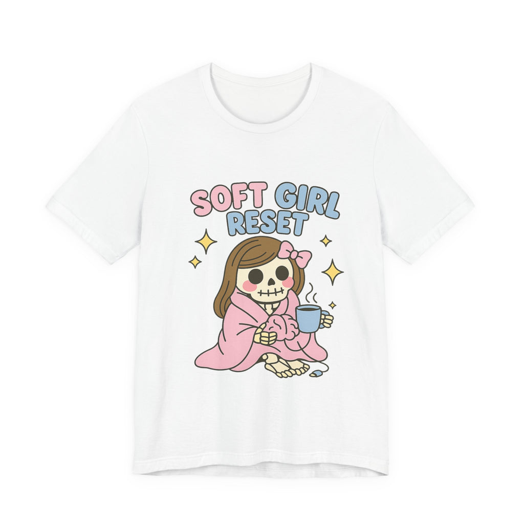 Soft Girl Reset T-Shirt — Cute Pastel Skeleton Graphic Tee