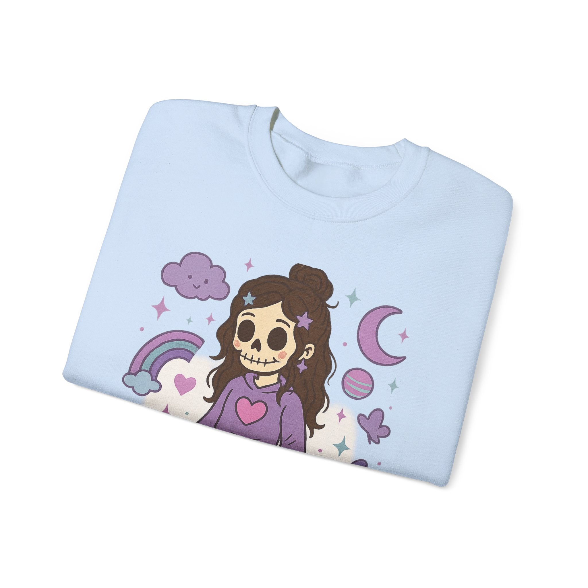 Skull Girl Cute Pastel Graphic Sweatshirt – Kawaii Goth Crewneck