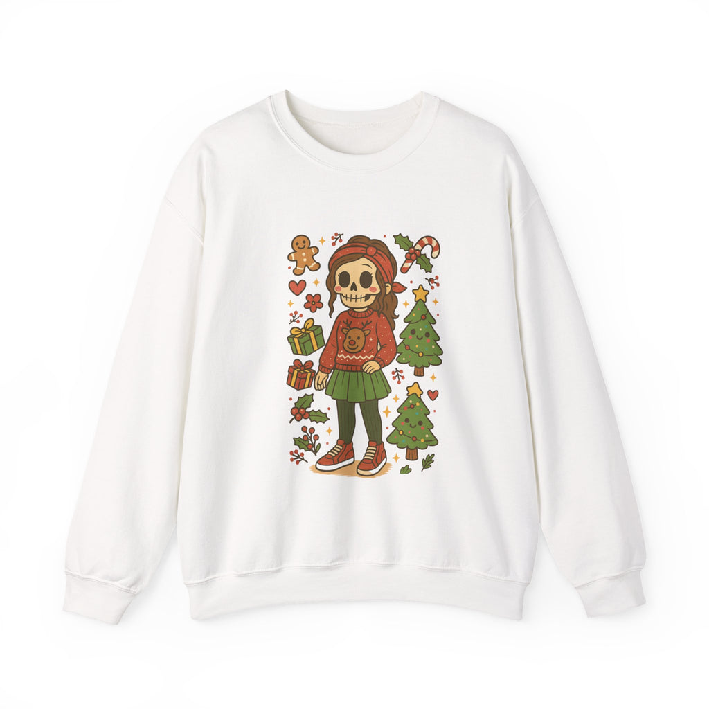 #Christmas Skeleton Girl Sweatshirt — Cute Holiday Gothic Crewneck