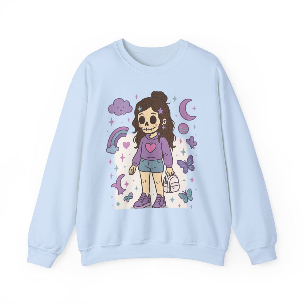Skull Girl Cute Pastel Graphic Sweatshirt – Kawaii Goth Crewneck