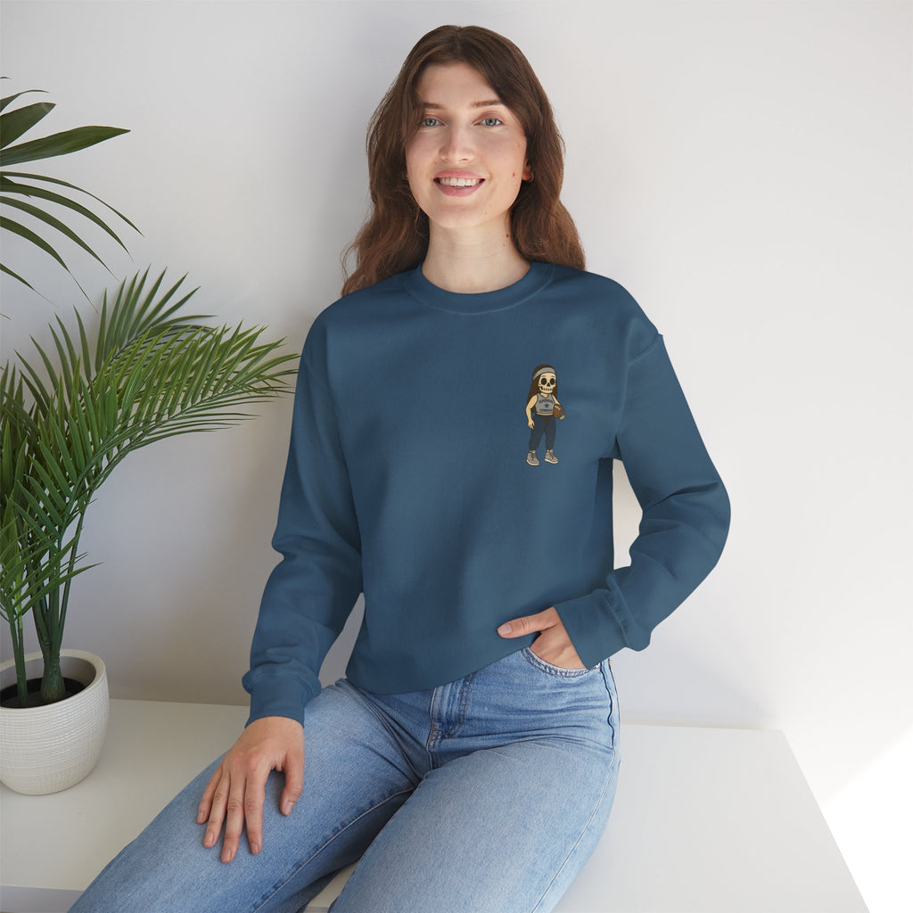 Dallas Cowboys Skeleton Girl Crewneck Sweatshirt —  Holding football Chest Print