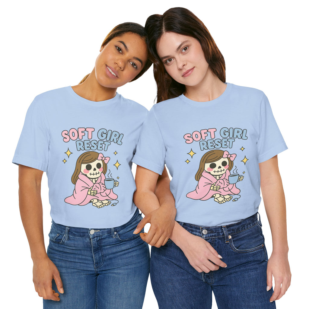 Soft Girl Reset T-Shirt — Cute Pastel Skeleton Graphic Tee