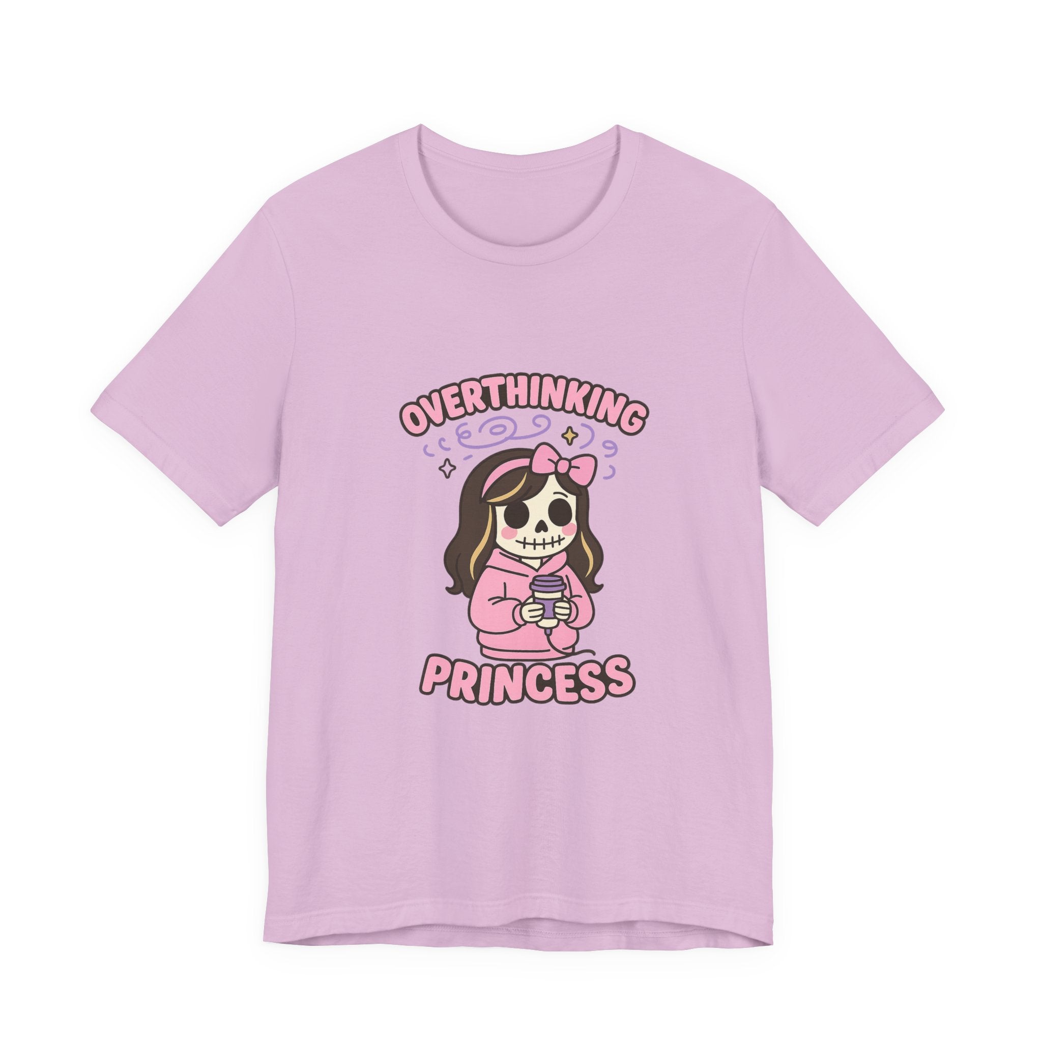 Overthinking Princess T‑Shirt — Cute Pink Skull Princess Graphic Tee