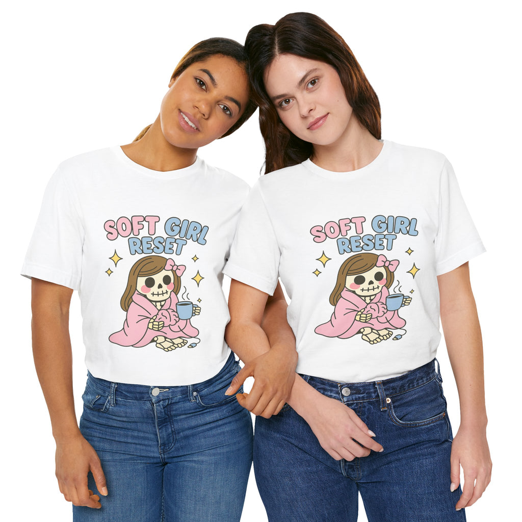 Soft Girl Reset T-Shirt — Cute Pastel Skeleton Graphic Tee