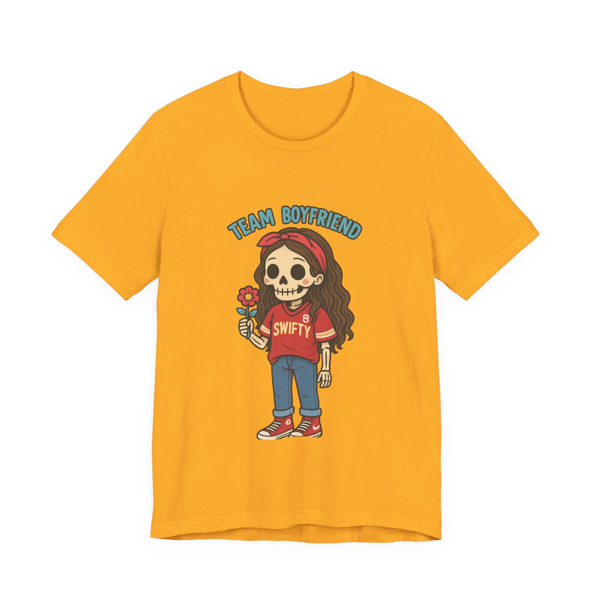 Copy of Skull Girl Holding Flower Team Boyfriend T-Shirt | Cute Skeleton Cartoon Tee