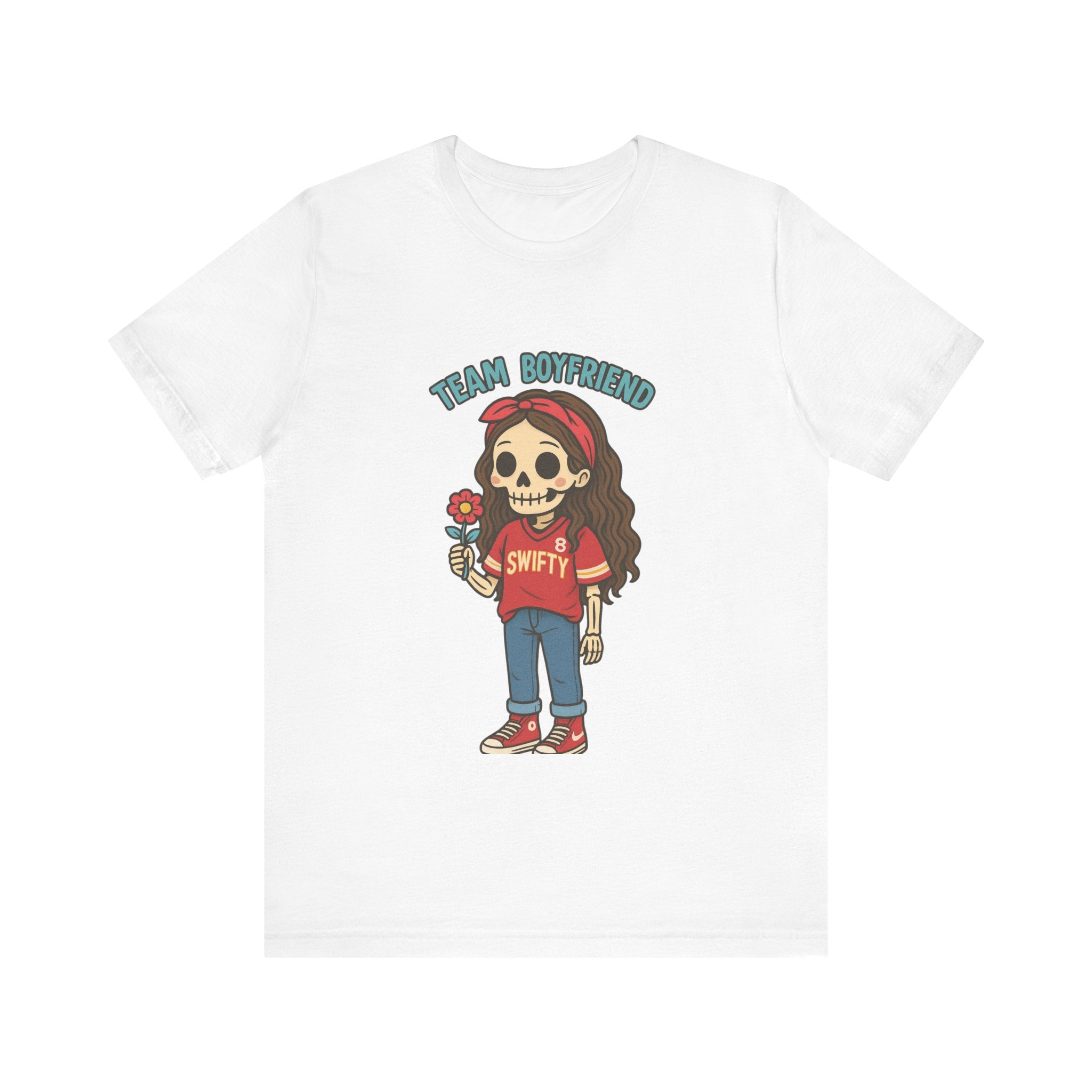 Copy of Skull Girl Holding Flower Team Boyfriend T-Shirt | Cute Skeleton Cartoon Tee