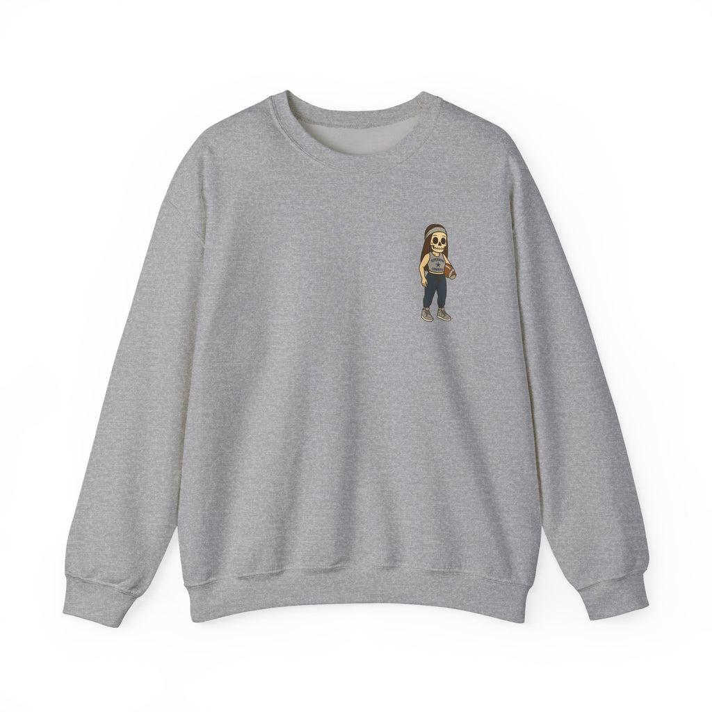 Dallas Cowboys Skeleton Girl Crewneck Sweatshirt —  Holding football Chest Print