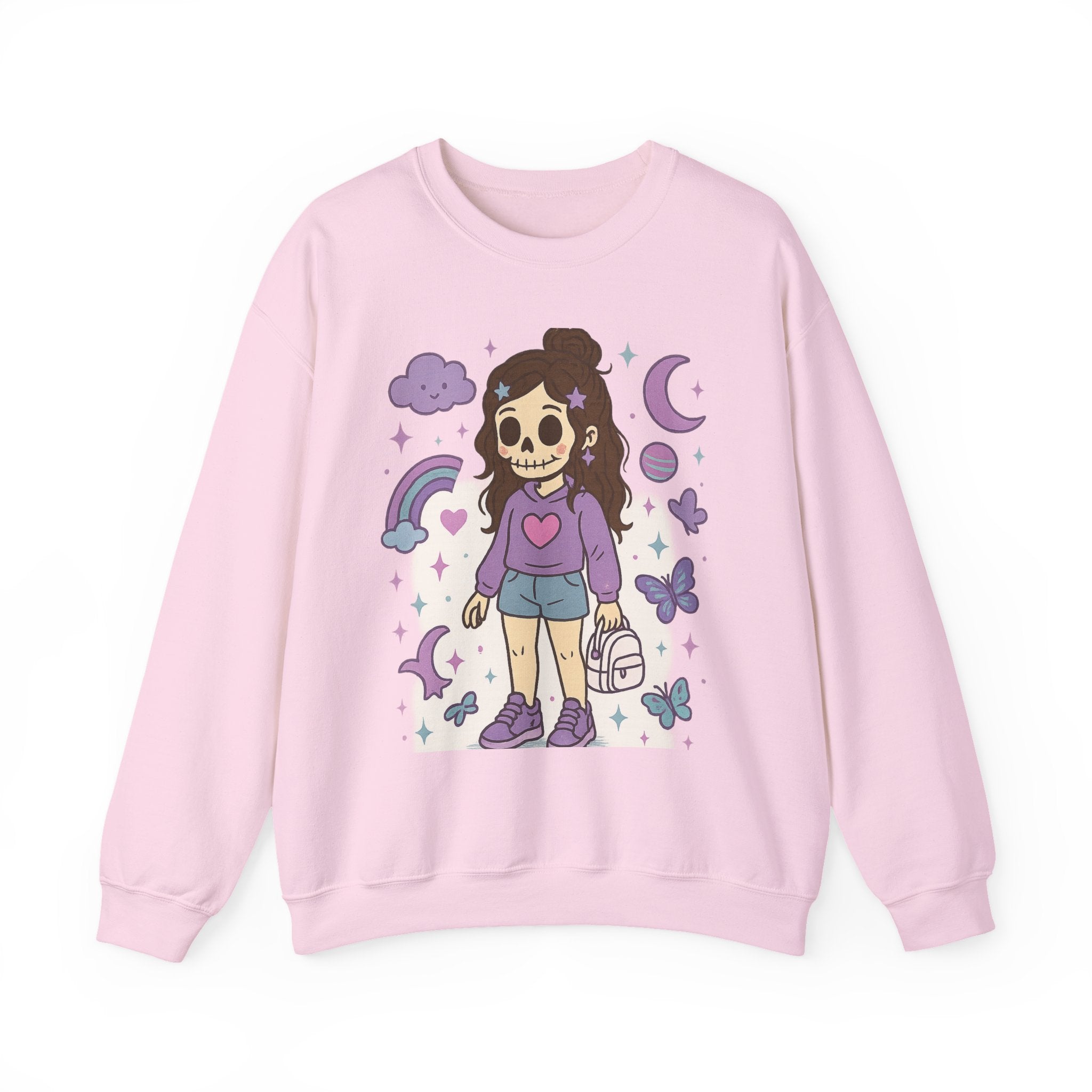 Skull Girl Cute Pastel Graphic Sweatshirt – Kawaii Goth Crewneck