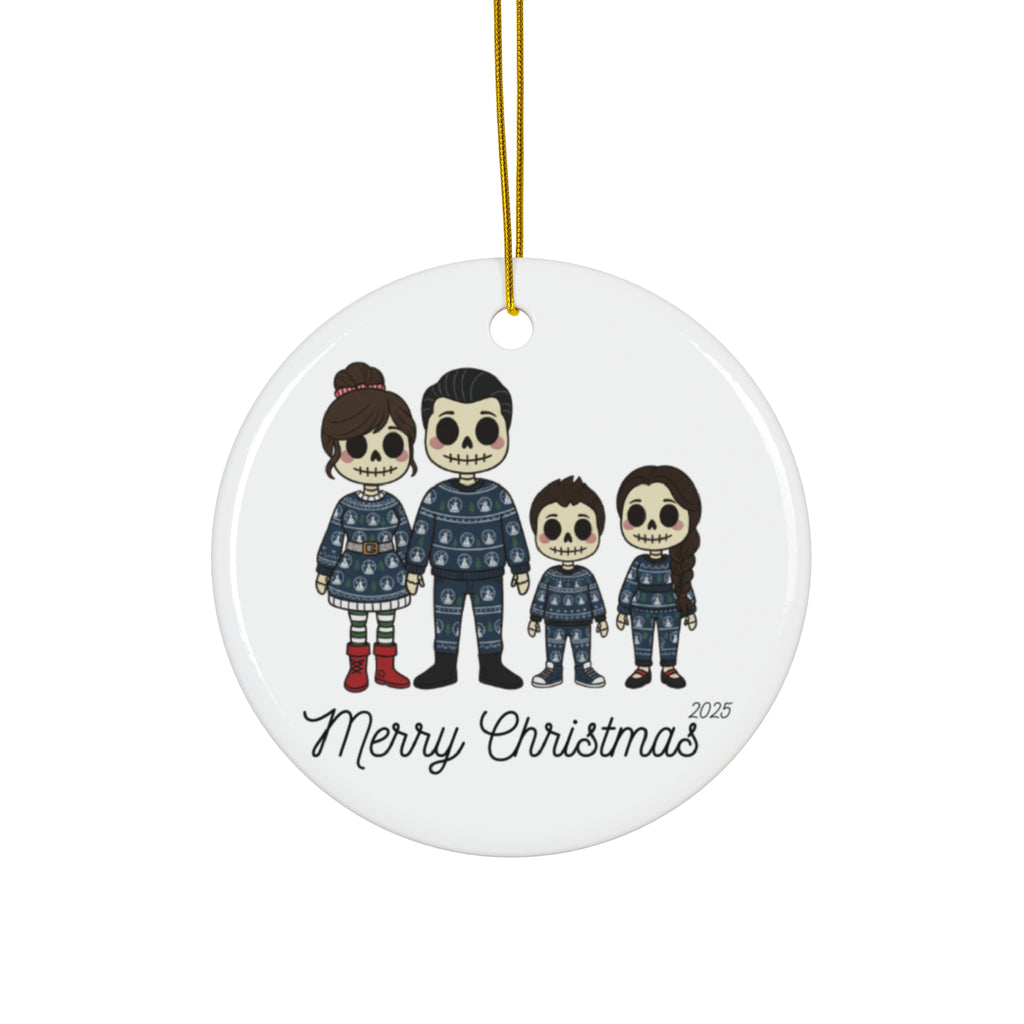 Merry Christmas Family Skeleton Ceramic Ornament