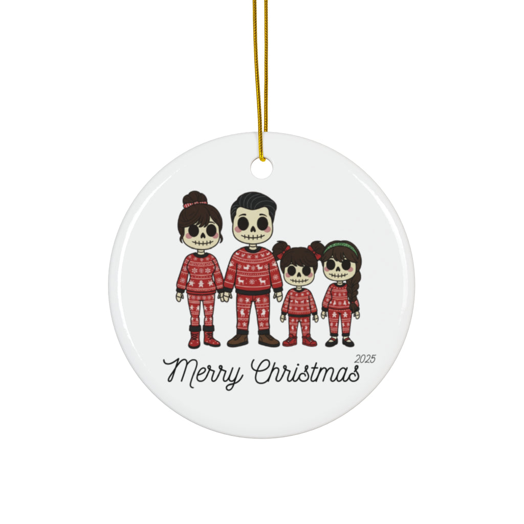 Ceramic Ornament — Family Skull Sweater “Merry Christmas” Holiday Ornament