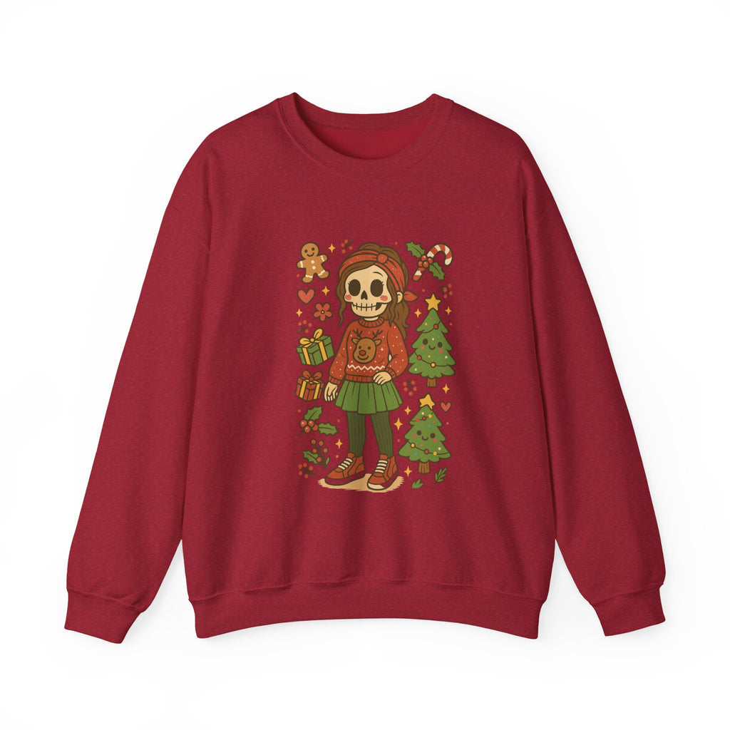 #Christmas Skeleton Girl Sweatshirt — Cute Holiday Gothic Crewneck