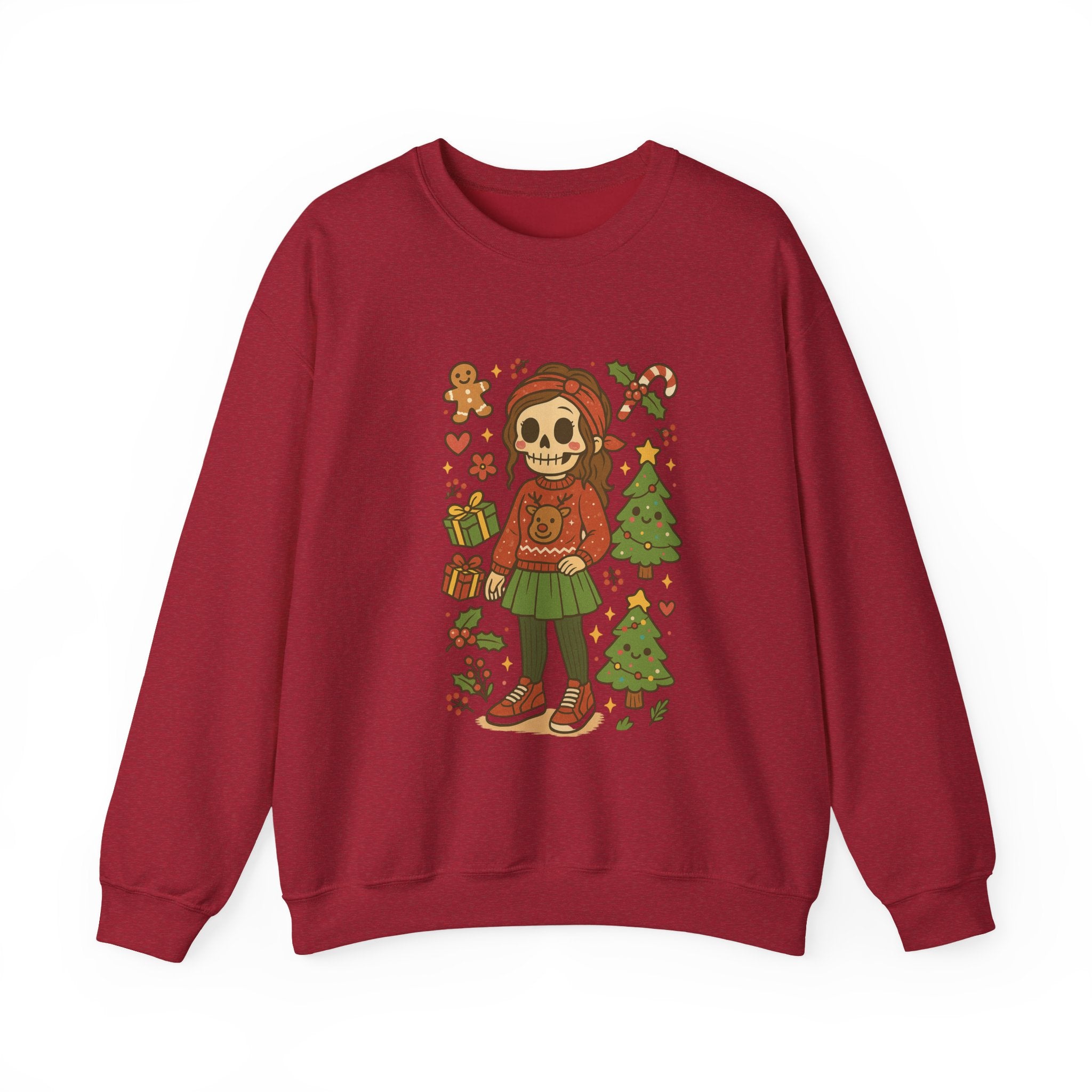 #Christmas Skeleton Girl Sweatshirt — Cute Holiday Gothic Crewneck