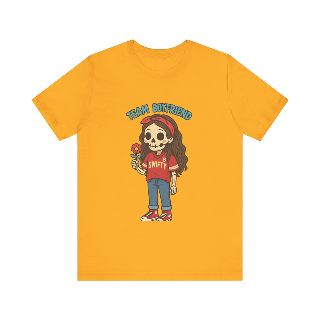 Copy of Skull Girl Holding Flower Team Boyfriend T-Shirt | Cute Skeleton Cartoon Tee