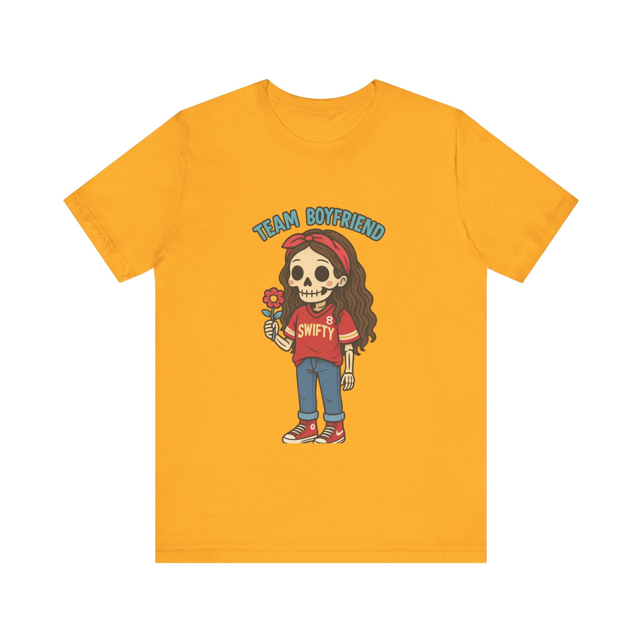 Copy of Skull Girl Holding Flower Team Boyfriend T-Shirt | Cute Skeleton Cartoon Tee