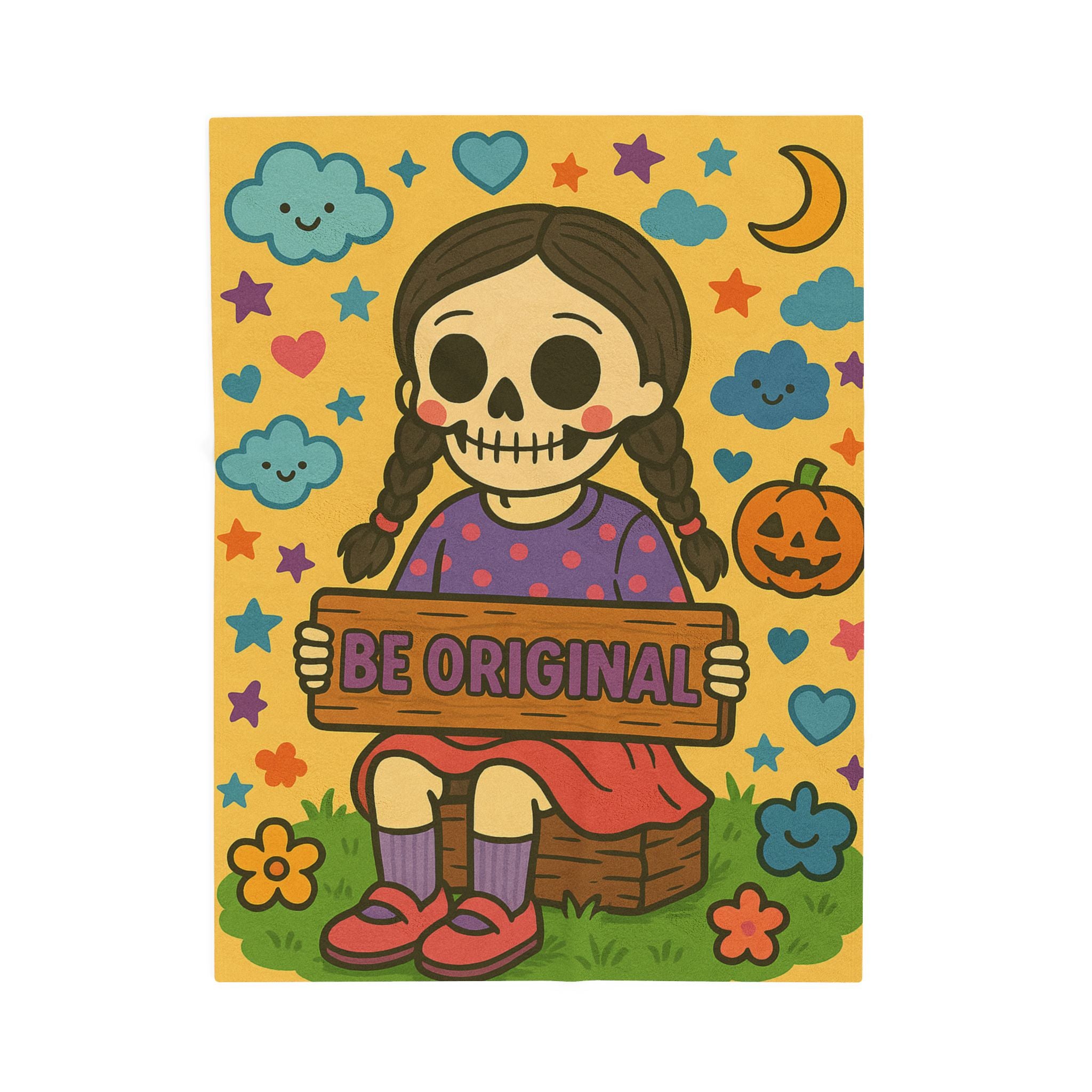 Be Original Skeleton Girl Velveteen Plush Blanket | Cute Halloween Skull Art