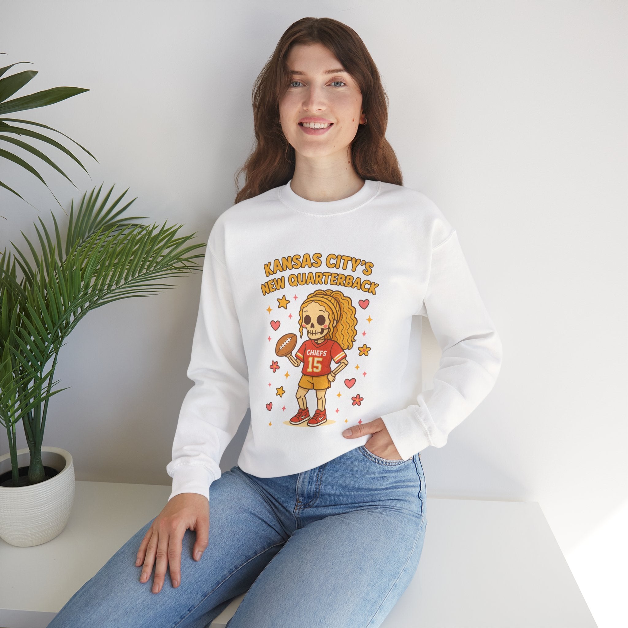 “Kansas City’s New Quarterback” Cute Skeleton Football Design (Chiefs #15) Sweatshirt