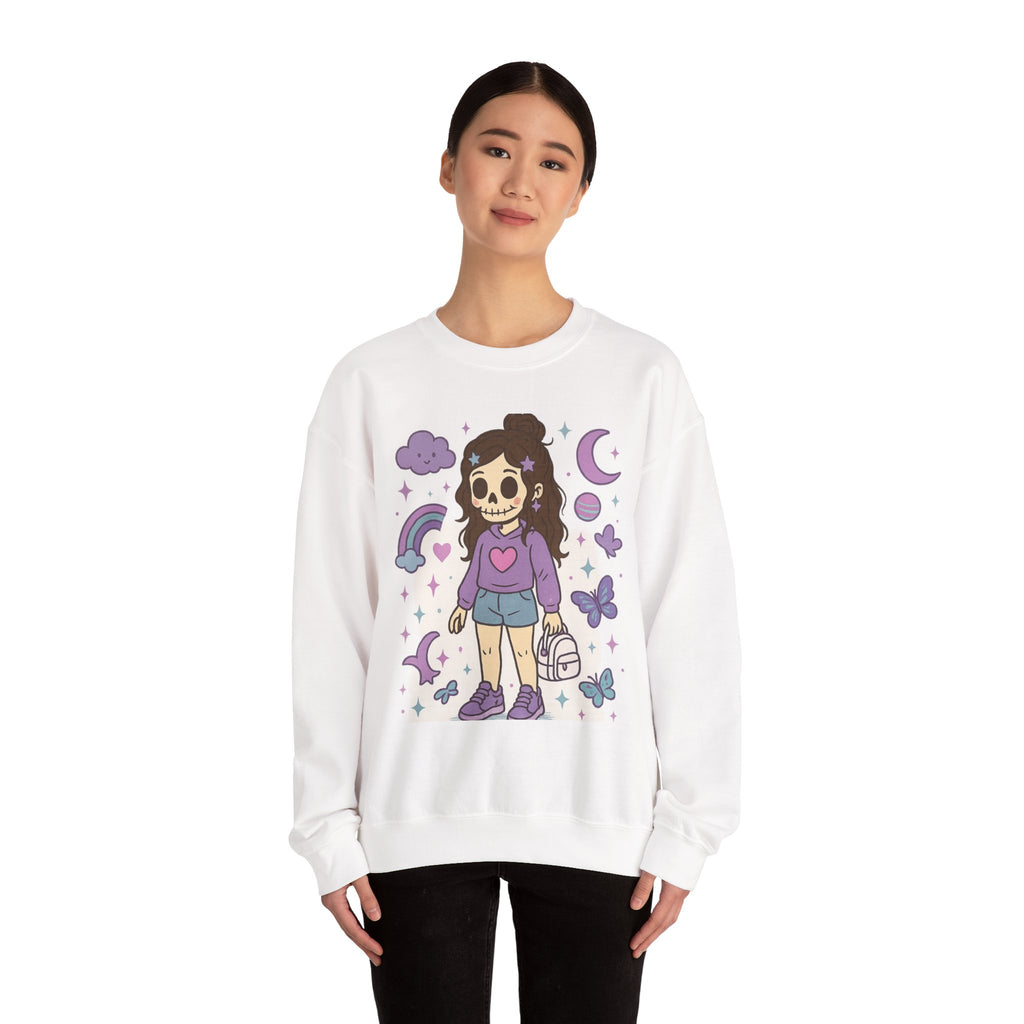Skull Girl Cute Pastel Graphic Sweatshirt – Kawaii Goth Crewneck
