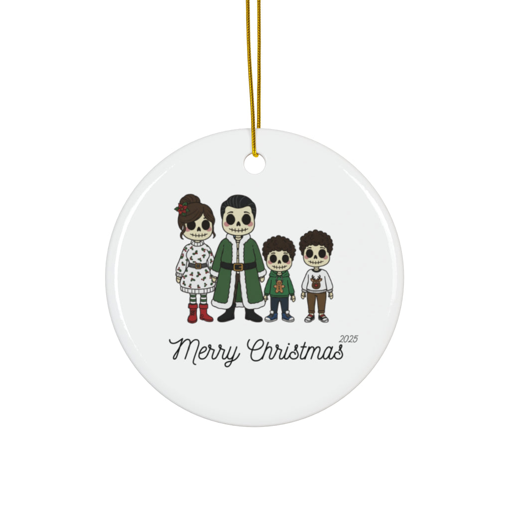 Merry Christmas Family Ceramic Ornament — Personalized Family Portrait Holiday Keepsake