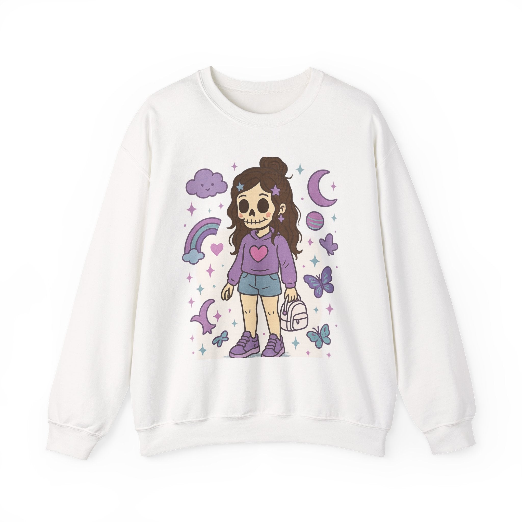 Skull Girl Cute Pastel Graphic Sweatshirt – Kawaii Goth Crewneck